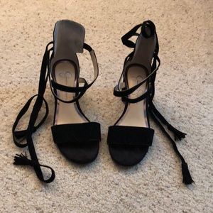 Black Jessica Simpson Block Heel Tie-up Sandals
